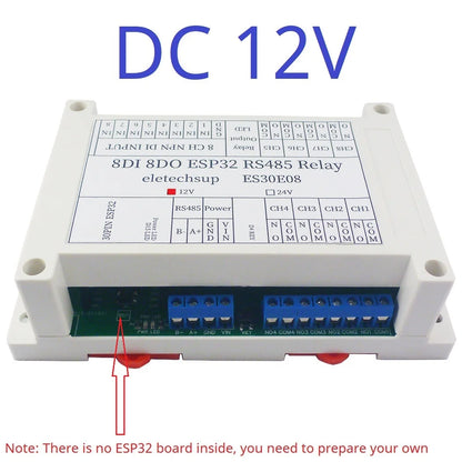 ES30E08 8CH 10A WiFi Relay Expansion Board – 30-Pin ESP32 Programmable Module with RS485 Modbus & 8DI for Smart Home IoT