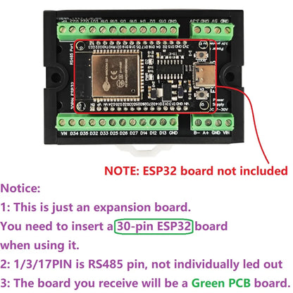 ES30485 ESP32 DIN Rail Expansion Board – 7-30V to 5V/3.3V Power Module with RS485 for WiFi Bluetooth IoT MQTT Smart Home DIY