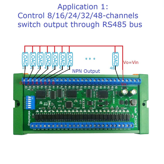 23IOD32 32CH RS485 Modbus RTU Remote IO Module – Optically Isolated Solid State Relay Board with NPN/PNP Input for PLC Expansion