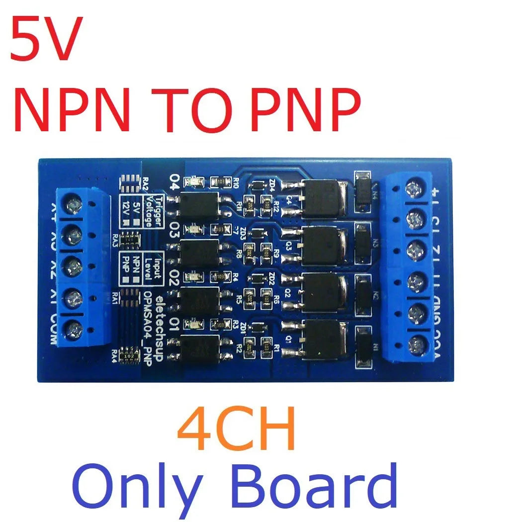 OPMSA04 4CH 5A Digital Signal Amplifier – DC 3.3-24V NPN/PNP Logic Level LED Driver for Arduino Raspberry Pi ESP32 ESP8266