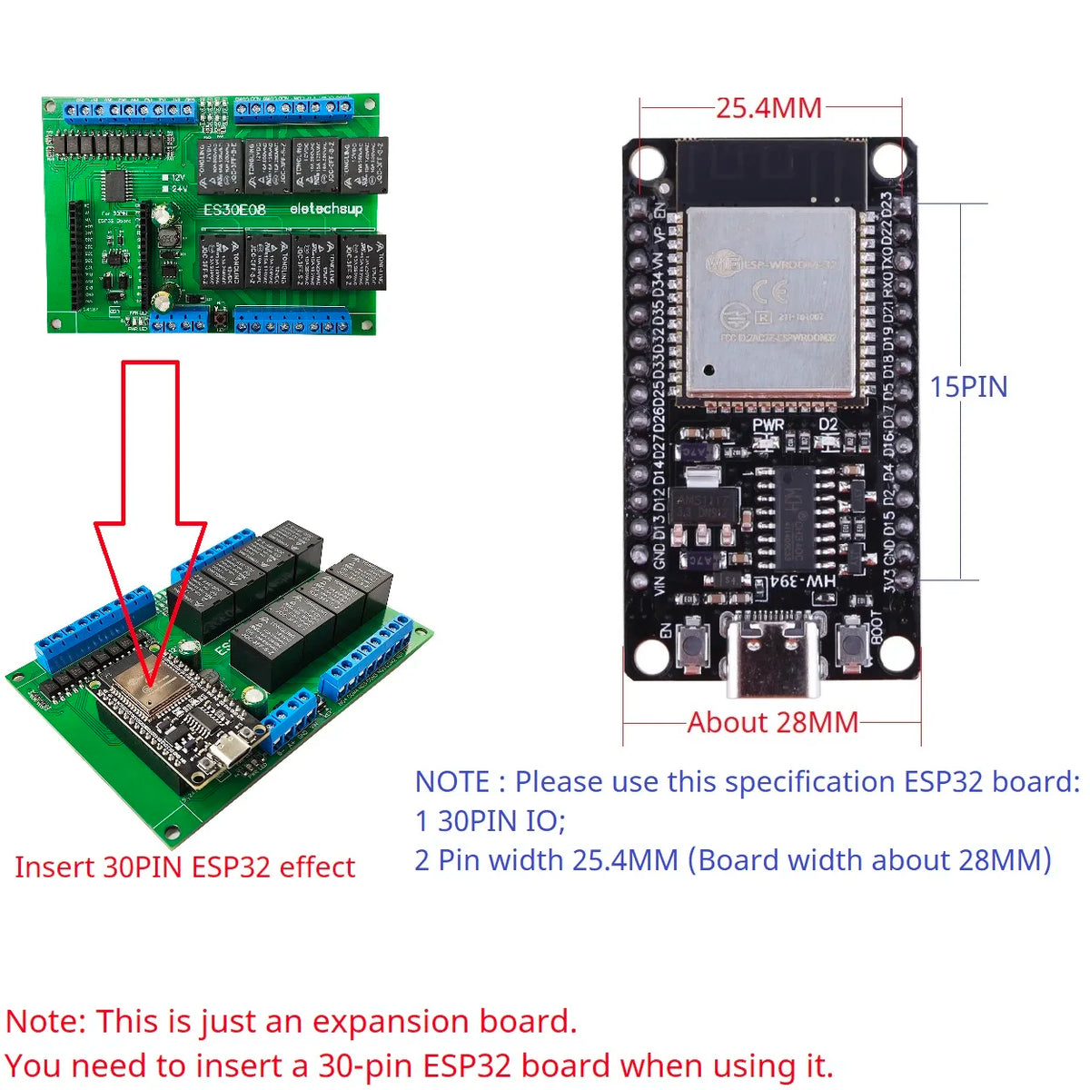 ES30E08 8CH 10A WiFi Relay Expansion Board – 30-Pin ESP32 Programmable Module with RS485 Modbus & 8DI for Smart Home IoT