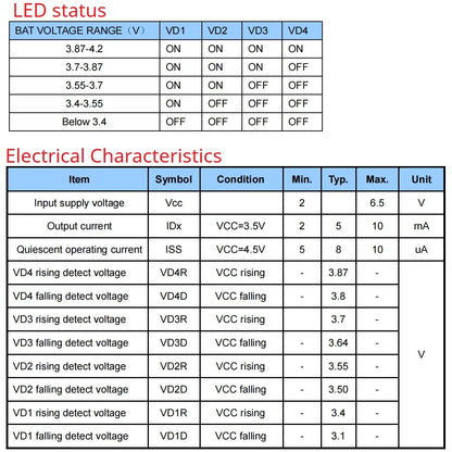 BTID42MA  Mini 1S Li-ion Battery Power Indicator Module – 3.7V/4.2V LED Voltage Display for 18650 26650 4680 Charge Discharge Monitor