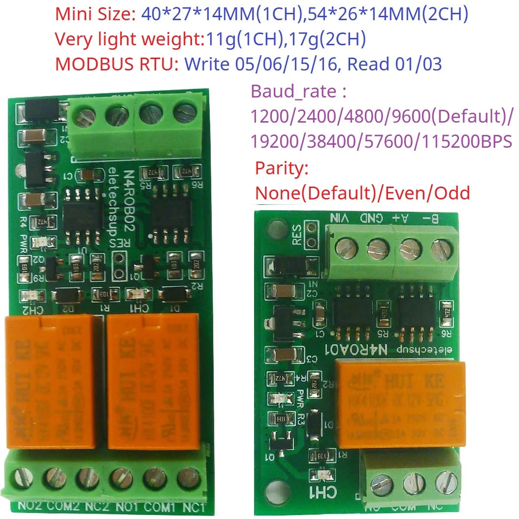 1-2CH 3A RS485 UART Relay Module – DC 12V/24V Serial Port Switch with Modbus RTU for PLC Arduino Smart Home
