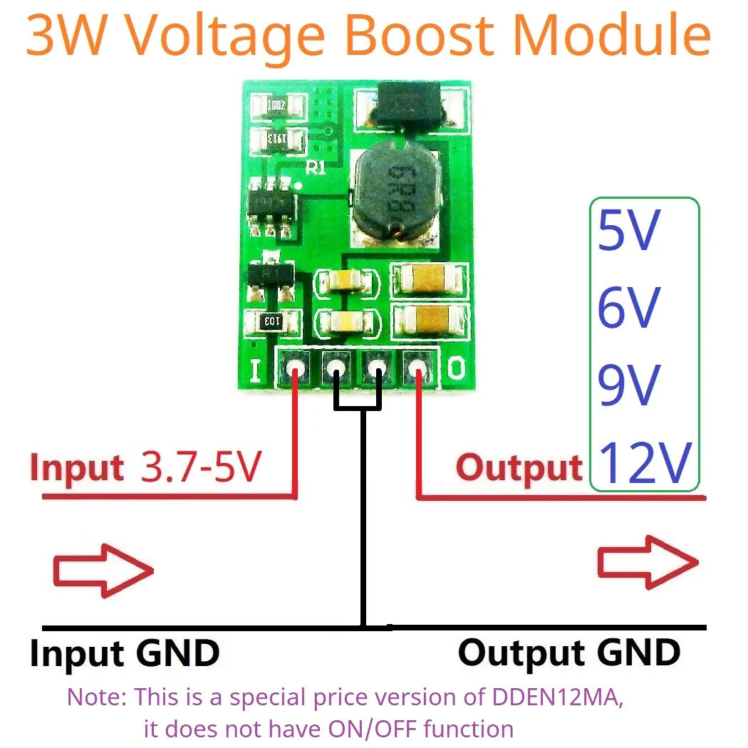 DDEN12MB 3.7V to 5V/6V/9V/12V DC-DC Boost Converter – Step-Up Voltage Regulator Module for 18650 Li-ion Li-Po Battery Portable Power DIY