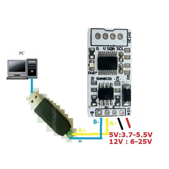 SHT30 Temperature & Humidity Sensor Module – RS485 RS232 TTL Modbus RTU, -40°C to 125°C, 0–100% RH