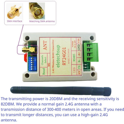RT24G01 2Mbps 2.4G Wireless RS485 Transceiver – 20dBm DIN Rail DTU Module with DIP Switch & Modbus RTU for PLC Industrial Automation