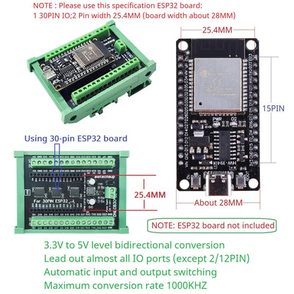 DNLCB30 1MHz Bidirectional Level Converter DIN Rail Board – 3.3V/5V LvTTL to TTL IO Shifter for ESP32 WROOM-32 Arduino IOT