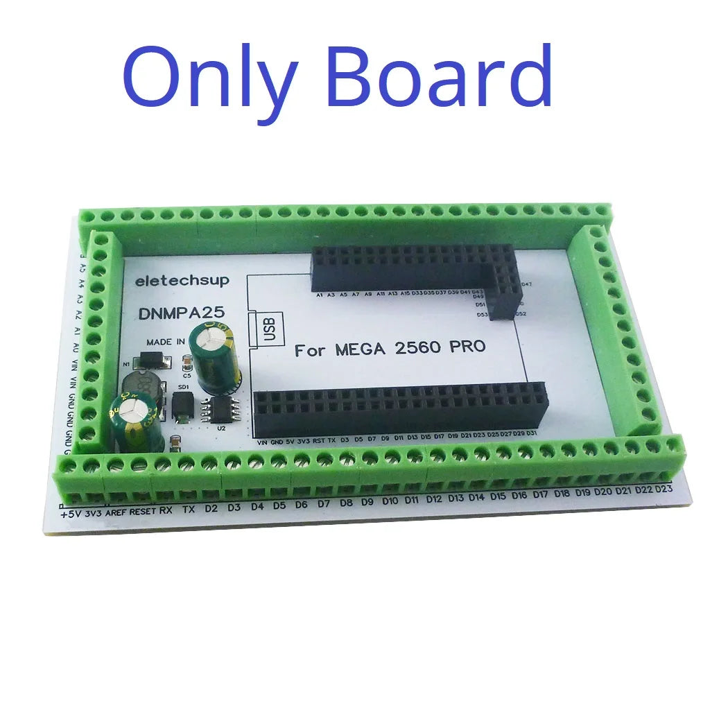 DNMPA25 DIN Rail Mount Screw Terminal Adapter – 12V/24V Expansion Board with 5V/2A DC-DC Converter for Arduino MEGA2560 Pro