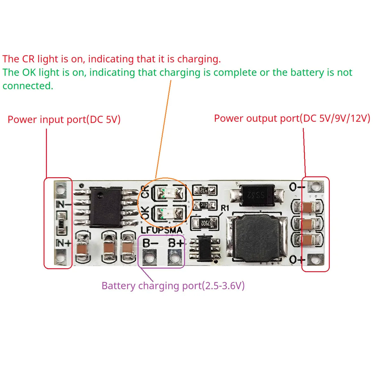 LFUPSMA 2-in-1 LiFePO4 UPS Module – 3.2V to 5V/9V/12V Boost Converter with Battery Charger for Arduino ESP32 ESP8266 WiFi IoT