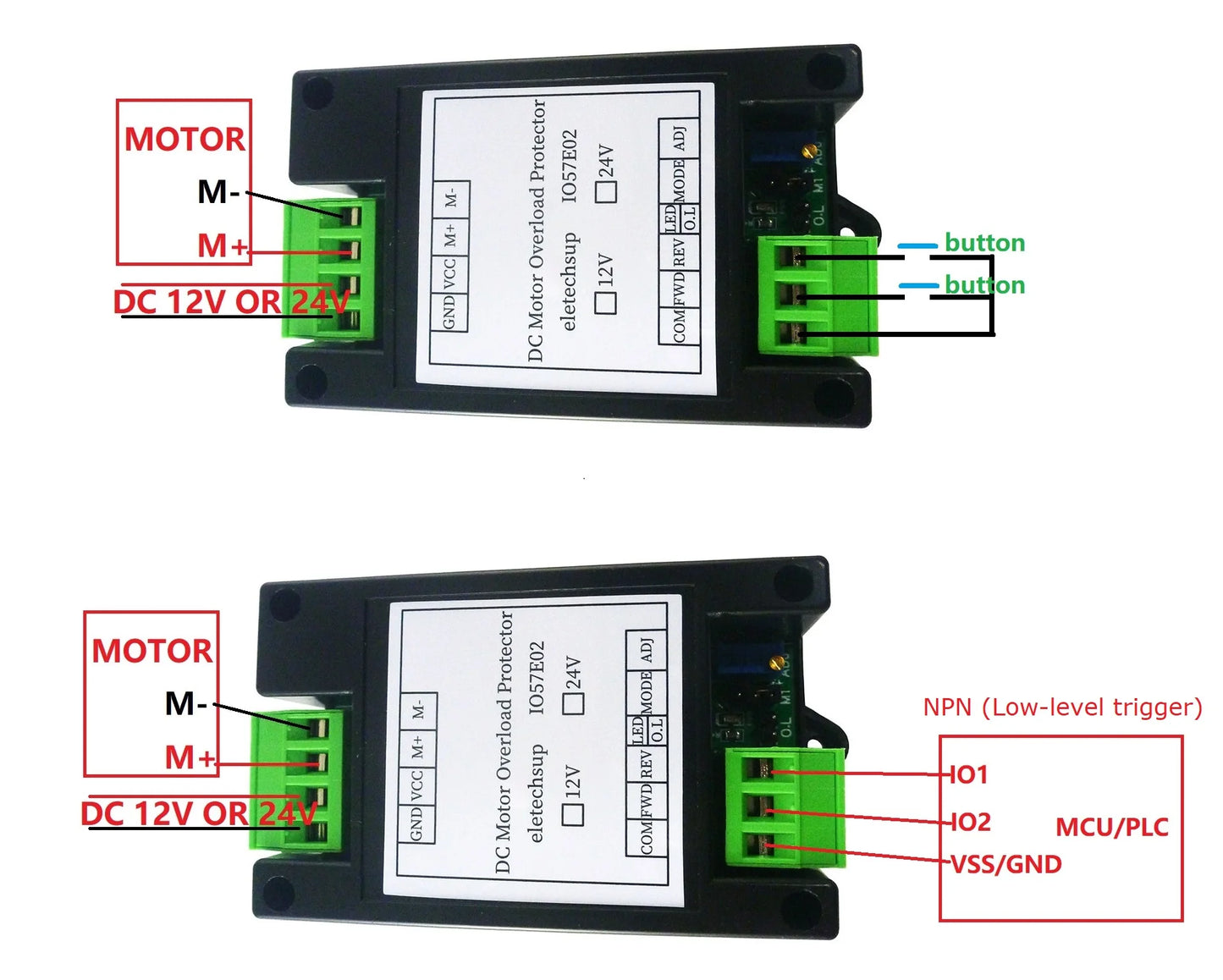 IO57E02 Power Brushed Motor Controller Module 12V 24V DC Overload Overcurrent Short Circuit Protector Forward Reverse Control