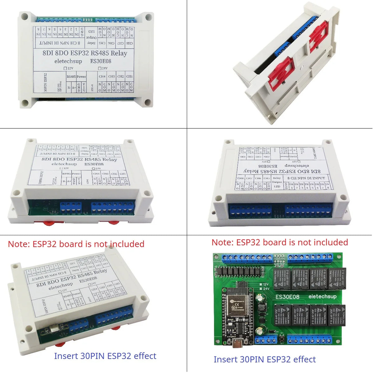 ES30E08 8CH 10A WiFi Relay Expansion Board – 30-Pin ESP32 Programmable Module with RS485 Modbus & 8DI for Smart Home IoT