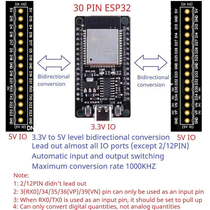 DNLCB30 1MHz Bidirectional Level Converter DIN Rail Board – 3.3V/5V LvTTL to TTL IO Shifter for ESP32 WROOM-32 Arduino IOT