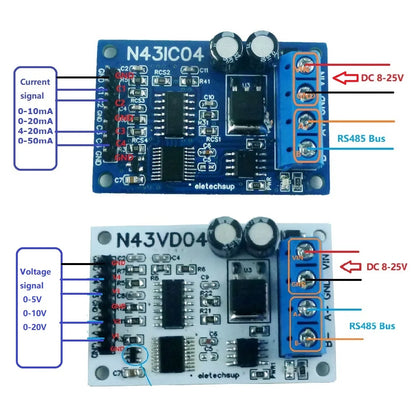 N43VD04/N43IC04 4CH 4-20mA/0-10V Analog Input Module – RS485 Modbus RTU ADC Data Acquisition Board for PLC SCADA Industrial Automation
