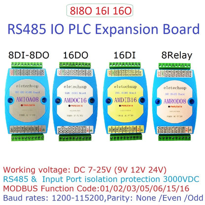 AMDIB16/AMIOA08 8DI-8DO/16DI-16DO RS485 Modbus RTU PLC Expansion Board – DC 9-24V Isolated Digital I/O with 3000VDC Protection