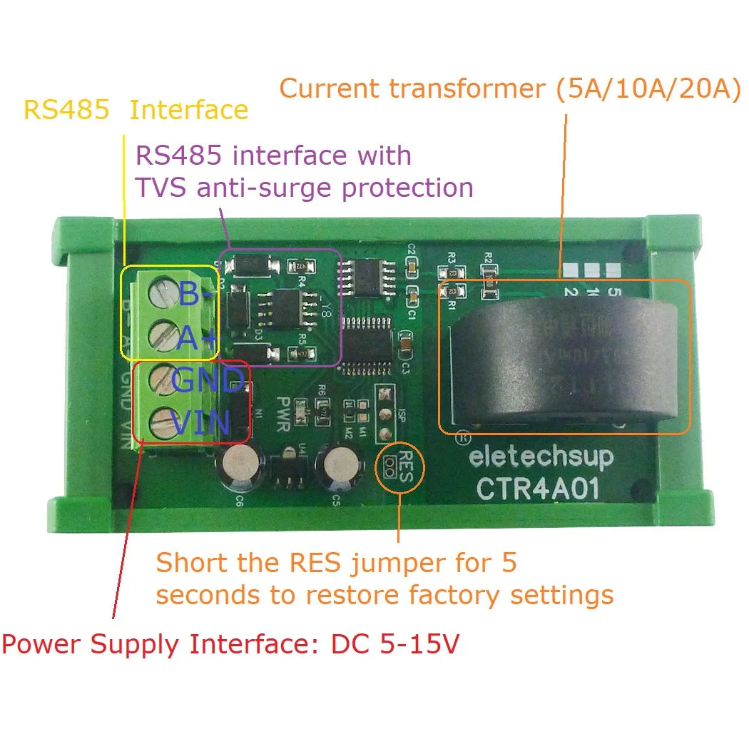 CTR4A01 RS485 AC Current Measurement Module for 110V/220V 50/60Hz, Current Transformer Ammeter Interface for PLC