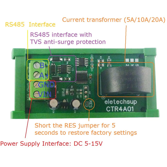 CTR4A01 RS485 AC Current Measurement Module for 110V/220V 50/60Hz, Current Transformer Ammeter Interface for PLC
