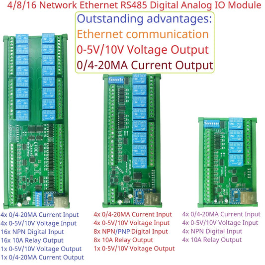 ETAIC04/ETVOD08/ETIOE16 Ethernet Remote IO Module – 4/8/16CH 10A Relay Modbus TCP RTU MQTT with RS485 DIN Rail for PLC SCADA