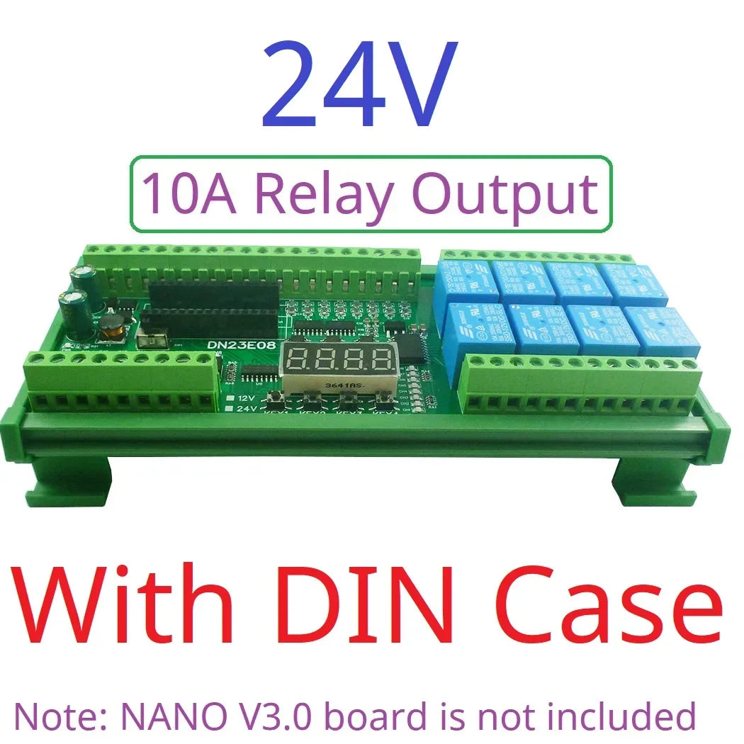 DN23E08/DN24F08 8DI-8AI-8DO IO Expansion Board for Arduino Nano V3.0 – RS485 Modbus RTU PLC Module with 4-20mA/0-10V Analog Input