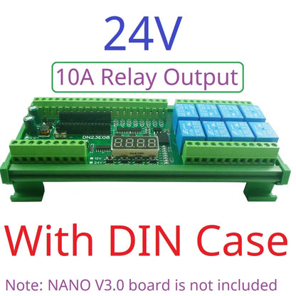 DN23E08/DN24F08 8DI-8AI-8DO IO Expansion Board for Arduino Nano V3.0 – RS485 Modbus RTU PLC Module with 4-20mA/0-10V Analog Input