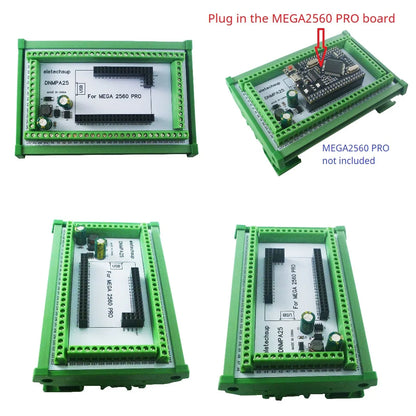 DNMPA25 DIN Rail Mount Screw Terminal Adapter – 12V/24V Expansion Board with 5V/2A DC-DC Converter for Arduino MEGA2560 Pro
