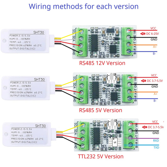 SHA9D01 RS485 TTL Modbus Rtu Analog Remote IO SHA9D01 Module HMI PLC Expand Industrial Temperature & Humidity SHT30 Sensor Adapter Board