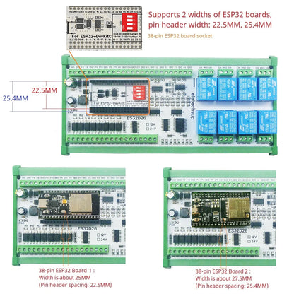 ES32D26 ESP32 Industrial IO Board – 8AI 8DI 8DO 2AO WiFi Relay Module with 4-20mA/0-10V for Smart Home IoT Simple PLC