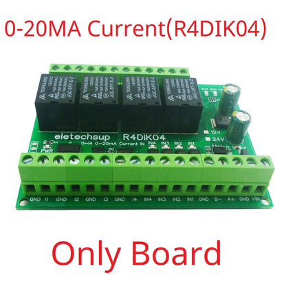 R4DIK04/R4DVI04 4AI-4DI-4DO Mixed IO Module – RS485 Modbus RTU 4-20mA/0-10V Analog Digital Relay Board for PLC Remote IO Expansion
