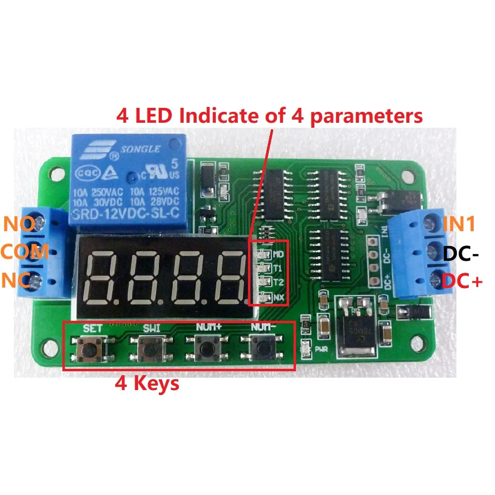 CE030 18-Mode Multifunction Timer Relay – DC 5-24V 10A Programmable Delay Switch with 0.1s-270h Adjustable Time for PLC Smart Home