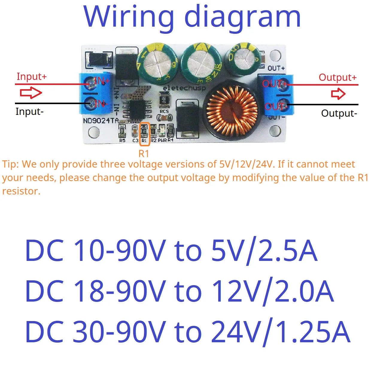 ND9024TA 30W Ultra-Wide Voltage Regulator Module – DC 10-90V to 5V/12V/24V Adjustable Buck Converter for UPS E-Bike EV Solar New Energy