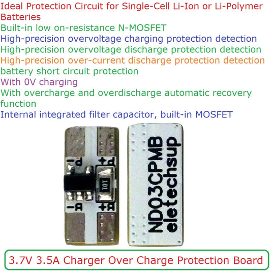 ND03CPMB 1-Cell Li-ion Battery Protection Board – 3.7V/4.2V 3.5A Over Charge Discharge Overcurrent Protection Module for 18650 Li-Po