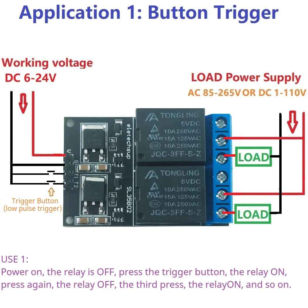 SL35B01/SL35B02/SL35B04 1-4CH Flip-Flop Relay Module – DC 5-24V Bistable Self-Locking Switch with 10A Output for Arduino UNO Raspberry Pi ESP32