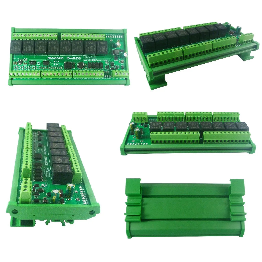 R4A8H08 RS485 Modbus RTU PLC I/O Module with 8 Relay Outputs, 4 Digital Inputs and 8 Analog Inputs for 4–20mA and 0–10V Signals