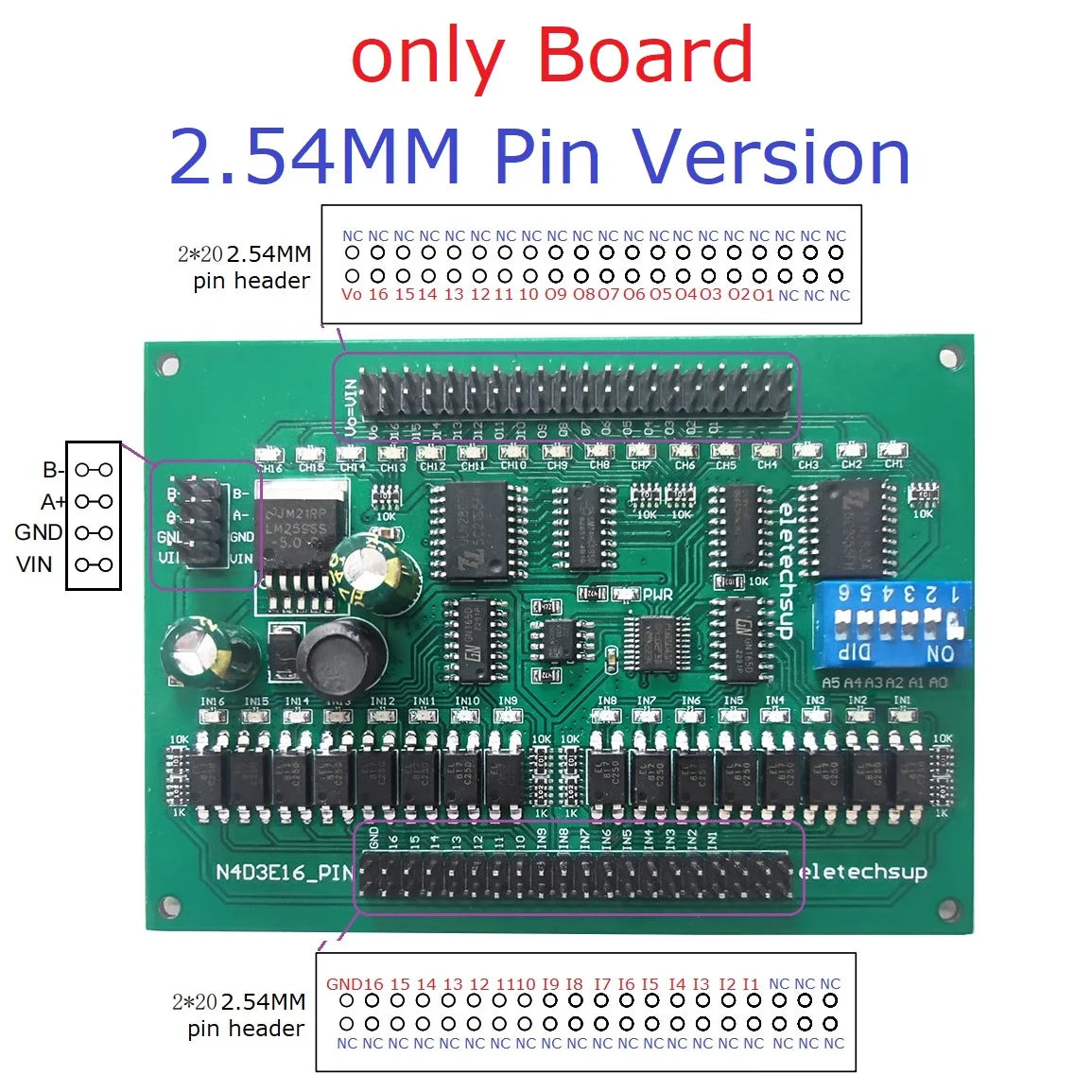 N4D3E16 16DI 16DO RS485 Modbus RTU Remote I/O Module, DC 9V/12V/24V, Digital Switch Control Board for PLC and HMI