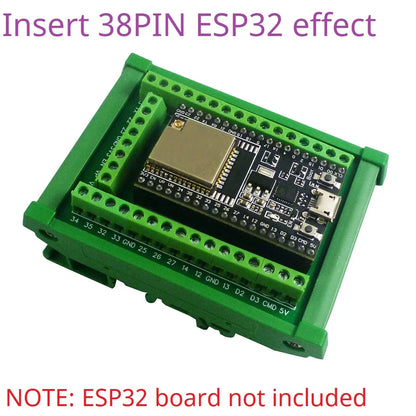 DNESA30/DNESP32 DIN Rail Mount Screw Terminal Adapter – 3.96mm Breakout Board for 30/38-Pin ESP32 WROOM-32 DevKitC with DIN35/C45 Rail