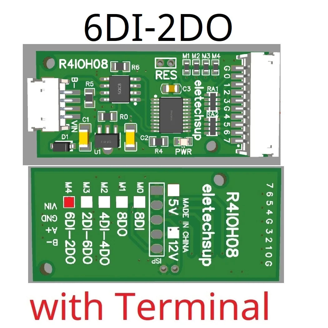 R4IOH08 Mini 8CH RS485 Multifunction DI-DO Module – 5 Modes NPN/PNP Configurable Digital IO Board Modbus RTU for PLC Expansion DC 5V/12V/24V