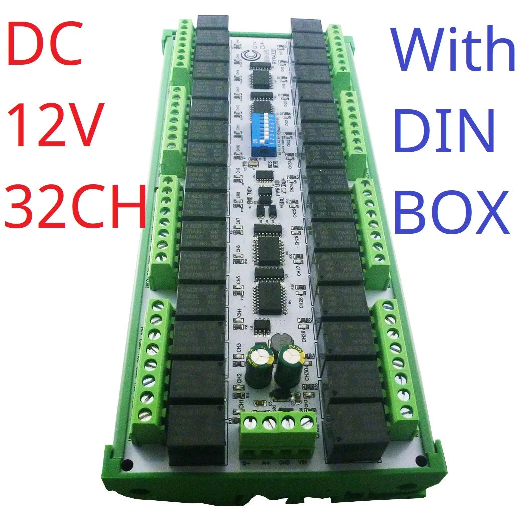 RYR432D 32CH 20A DIN Rail Relay Module – RS485 Modbus RTU with DIP Switch Setup for PLC Industrial Automation Smart Home