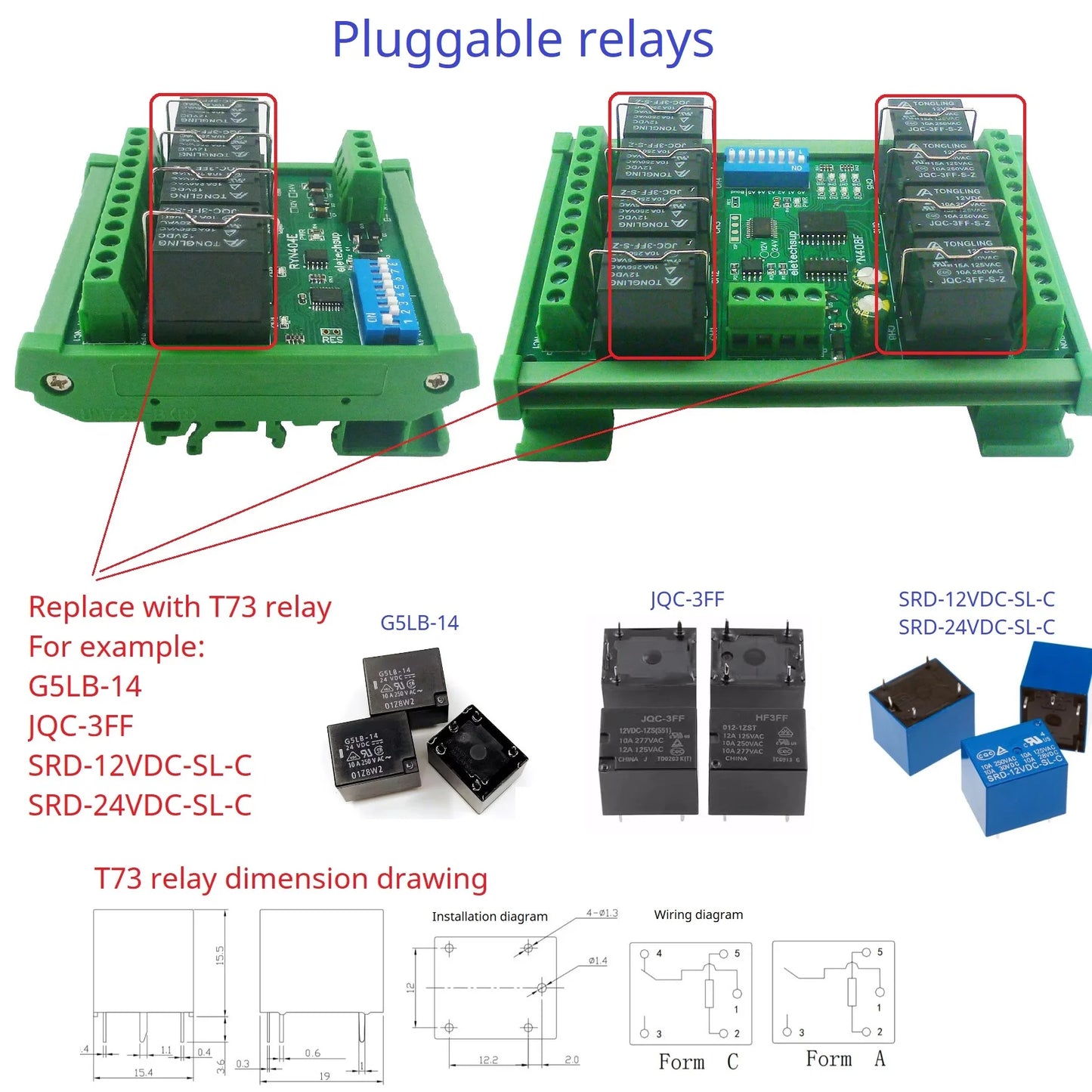 RYN404E/RYN408F 4/8CH Pluggable Relay Module – RS485 Modbus RTU with DIP Switch Slave ID & Baud Rate for PLC Automation