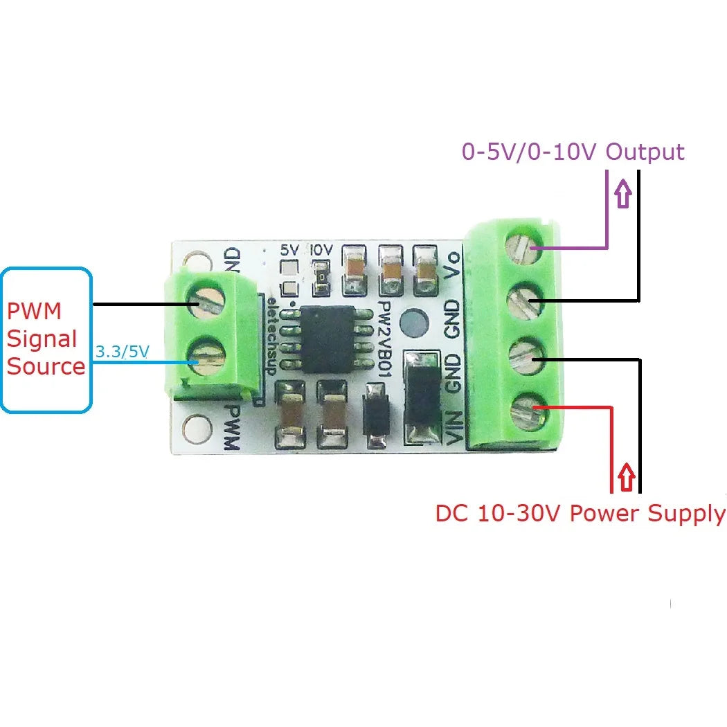 PW1VA01 1CH PWM to DAC Converter Module – 0-5V/0-10V Analog Voltage Output for Arduino UNO MEGA2560 PLC Raspberry Pi ESP32 NodeMCU
