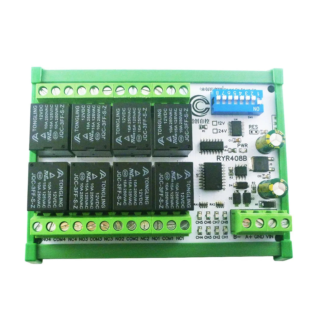 RYR404 RYR408B RYR416C RYR432D 4–32 Channel RS485 Relay Module, DC 12V/24V, Modbus RTU Control Board for PLC and HMI