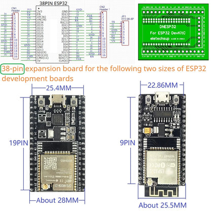 DNESA30/DNESP32 DIN Rail Mount Screw Terminal Adapter – 3.96mm Breakout Board for 30/38-Pin ESP32 WROOM-32 DevKitC with DIN35/C45 Rail