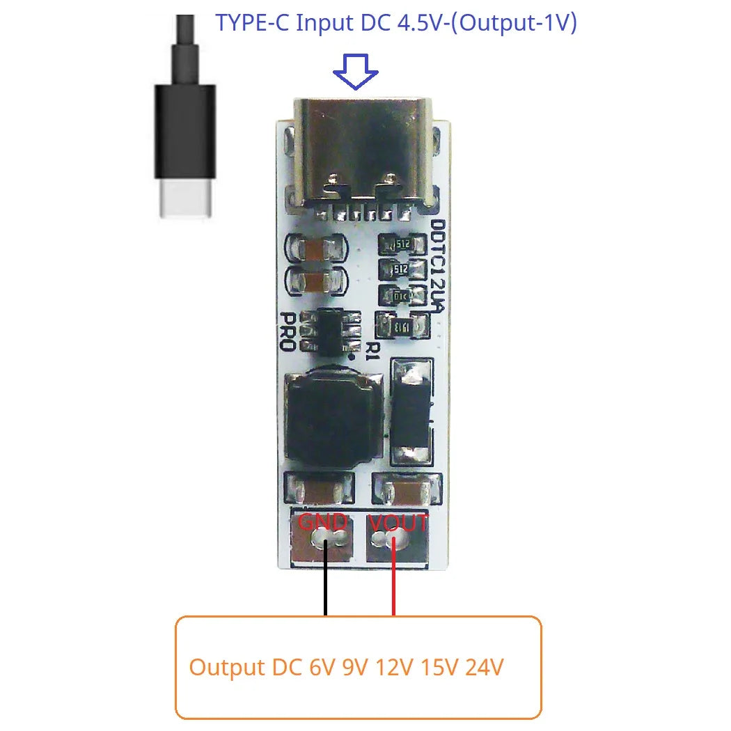 Full Function Type-C PD/QC Boost Converter – USB 5V to 6V/9V/12V/15V/24V 9W DC-DC Step-Up Module for Arduino Smart Home Speaker