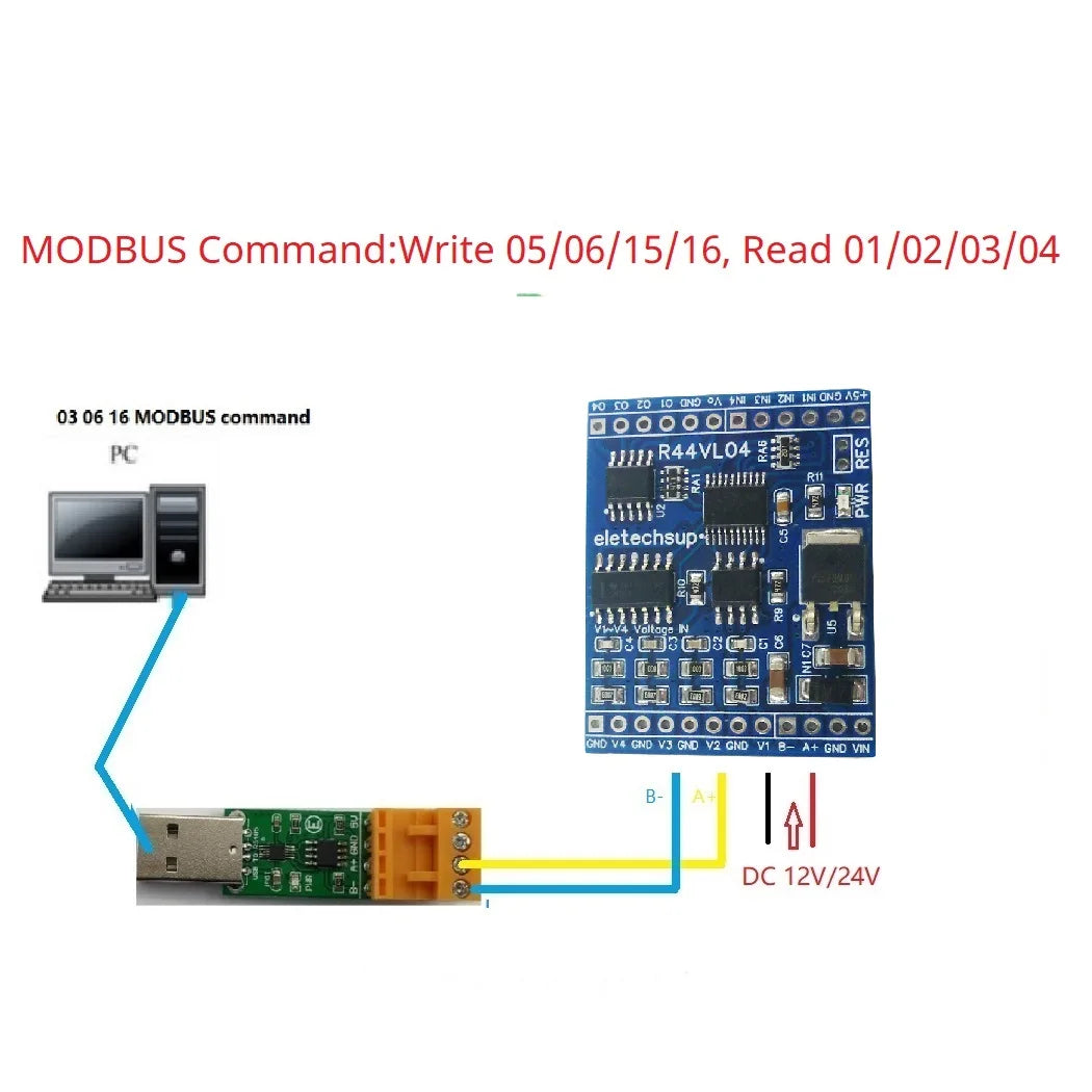 R44IM04/R44VL04 12CH RS485 Modbus RTU Mixed IO Module – 4AI 4DI 4DO Analog Digital Remote I/O Board for PLC Inverter Converter