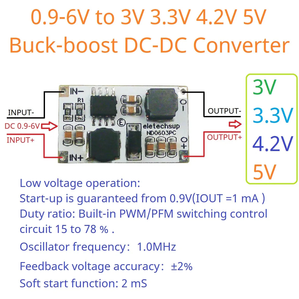 DC-DC Auto Boost Buck Converter Module 1-6V to 3V 3.3V 4.2V 5V – Stabilized Power Supply for Arduino ESP32 ESP8266 DIY Projects