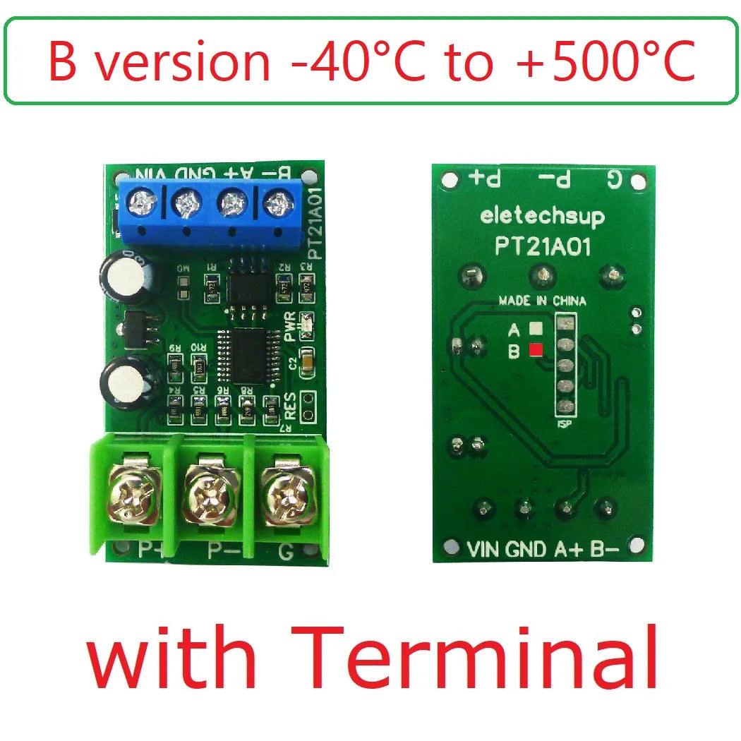 PT22B01 RS485 PT100 RTD Temperature Module – -40~500°C 1-Channel Modbus RTU Sensor Board for PLC SCADA Industrial Automation