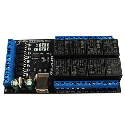 UD85C08 8-Channel USB UART Serial Relay Module with Digital Input/Output, DC 12V/24V for Windows, Linux, macOS and Android