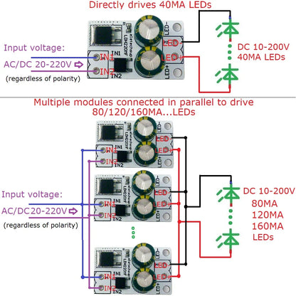 LDH220MF AC/DC 20-220V to 10-200V 40mA LED Driver Module – Constant Current Linear Driver for Fluorescent Ceiling Lamp Tube Light