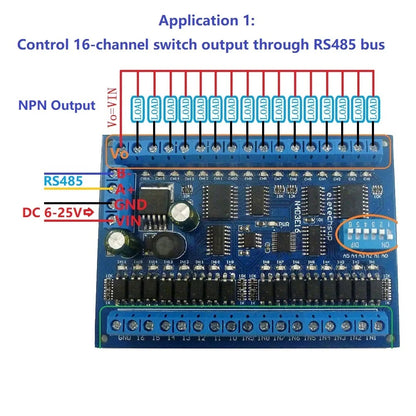 N4D3E16 16DI 16DO RS485 Modbus RTU Remote I/O Module, DC 9V/12V/24V, Digital Switch Control Board for PLC and HMI