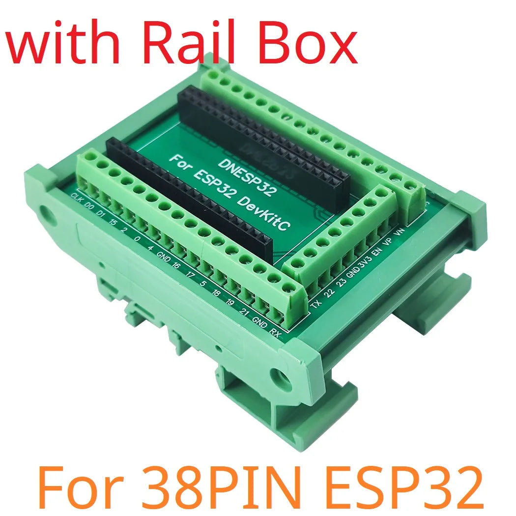 DNESA30/DNESP32 DIN Rail Mount Screw Terminal Adapter – 3.96mm Breakout Board for 30/38-Pin ESP32 WROOM-32 DevKitC with DIN35/C45 Rail