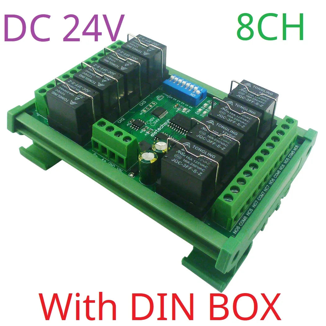 RYN404E/RYN408F 4/8CH Pluggable Relay Module – RS485 Modbus RTU with DIP Switch Slave ID & Baud Rate for PLC Automation