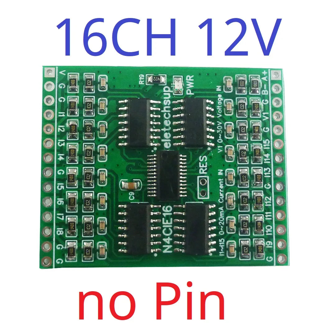 N4CIE16 16CH Remote IO Core Board – 15x 4-20mA Current & 1x 0-30V Voltage Input Modbus RTU RS485 2.54mm Pin ADC Module for PLC SCADA